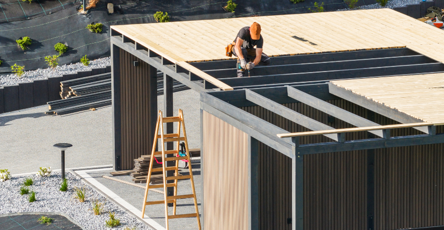 ADU roof framing construction in progress on backyard unit – Best ADU LA
