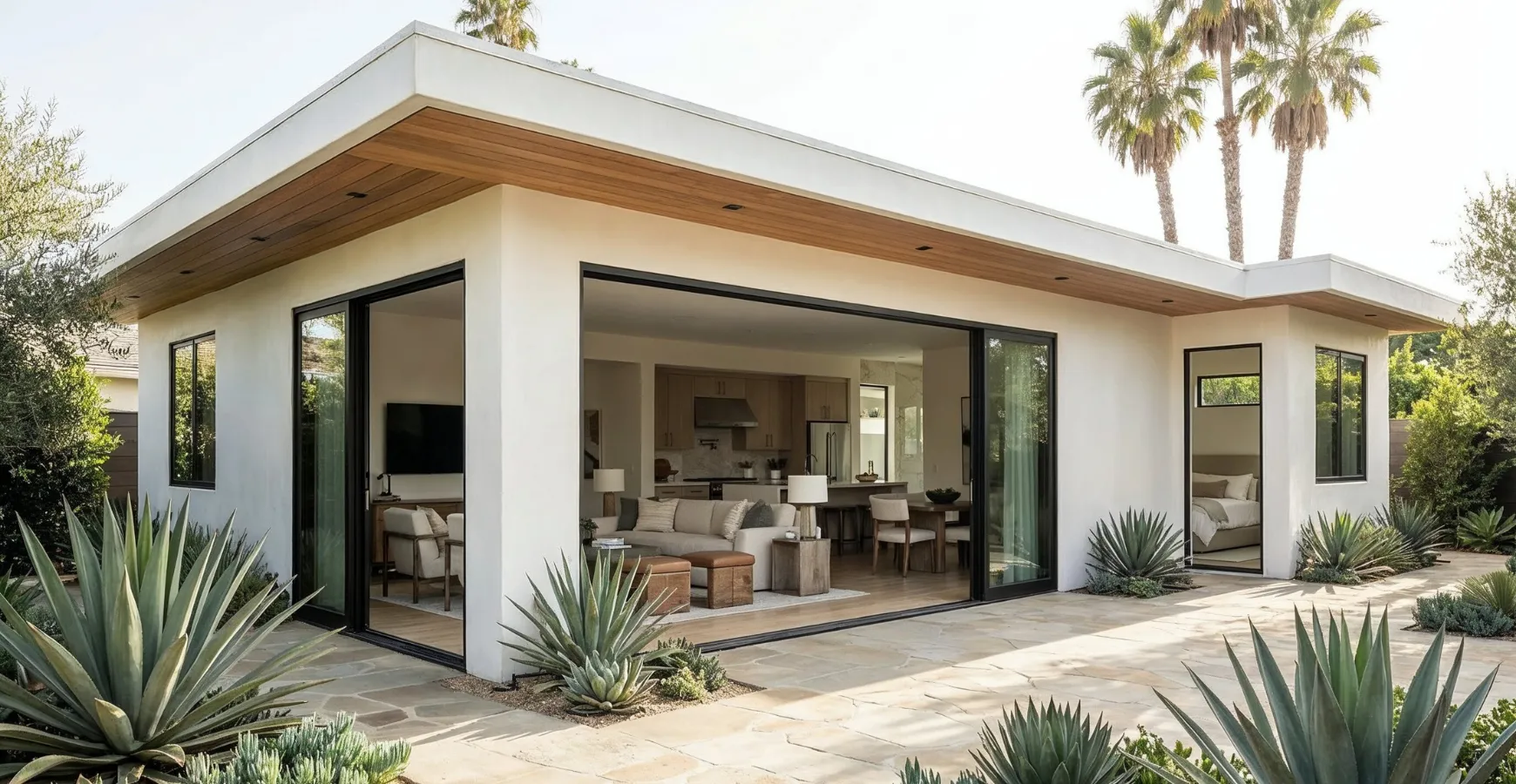 Custom ADU design build in Los Angeles CA modern open concept accessory dwelling unit with glass doors