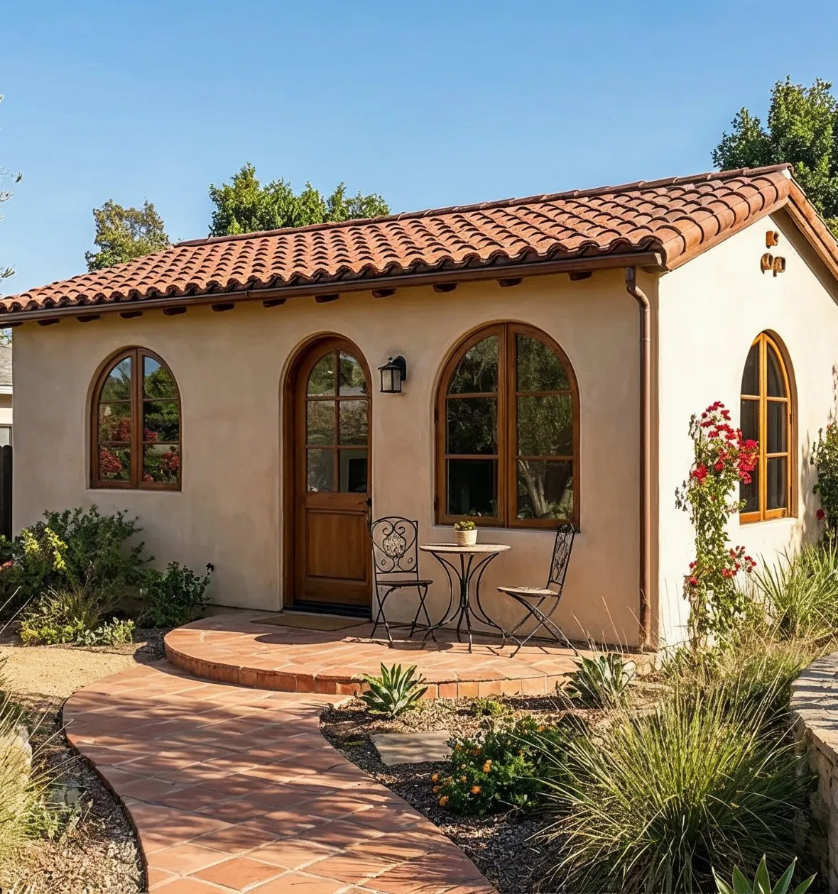 Custom ADU design build Los Angeles CA Spanish style accessory dwelling unit with stucco walls and tile roof